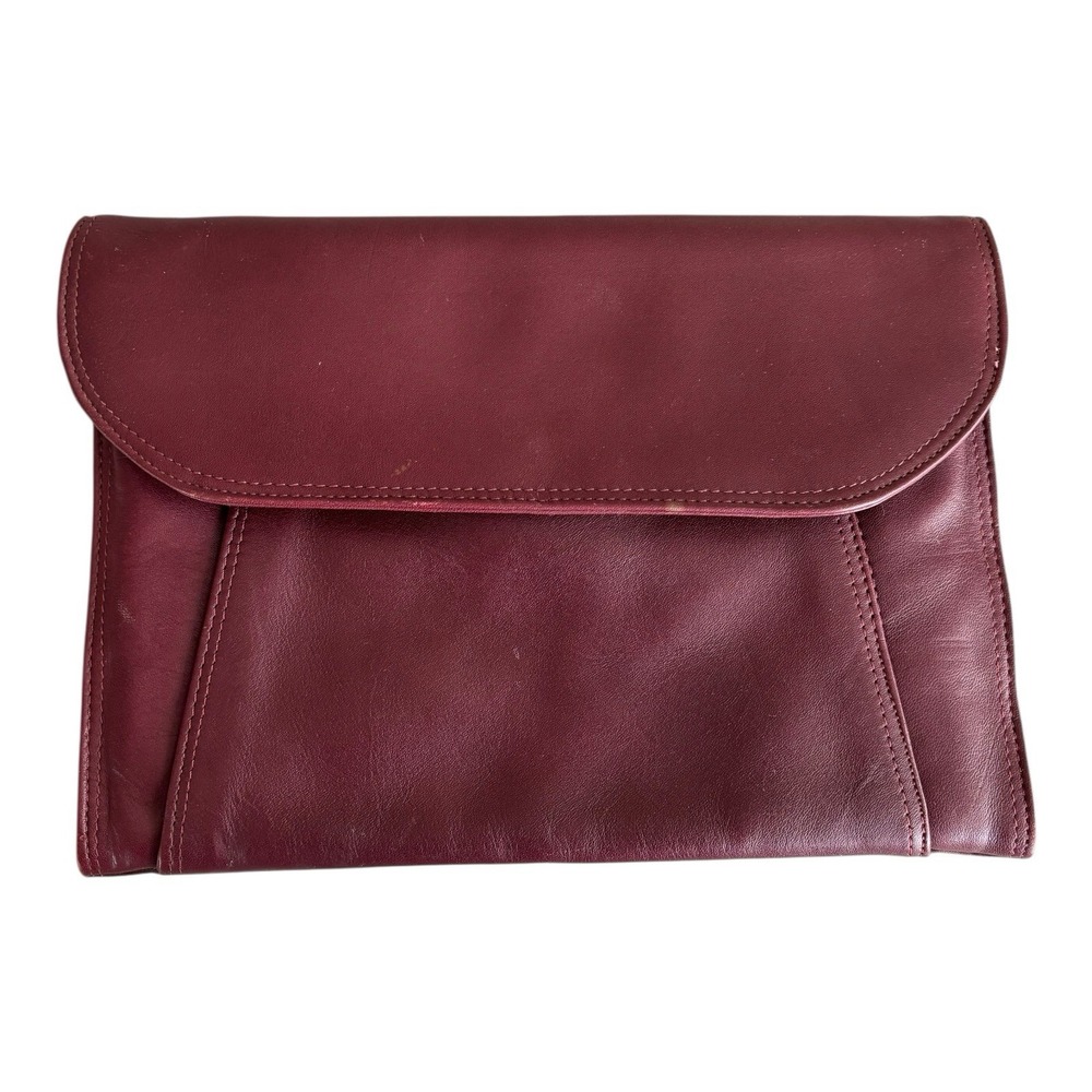 DeNura Leather Clutch Bag Envelope Style Burgundy Gusseted Divided Made in Korea